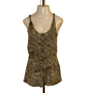 FOREVER 21 Taupe Leaf Print Linen Romper with Pockets. Size S